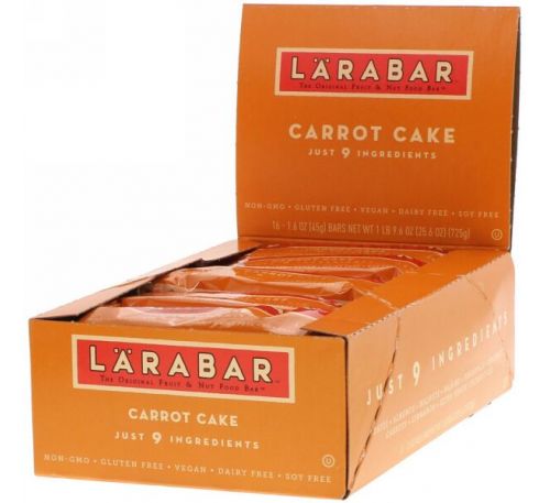 Larabar, 16 энергетических батончиков со вкусом морковного пирога по 45 г