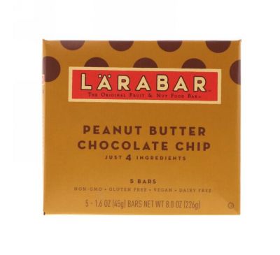 Larabar, Батончик с шоколадом и арахисовым маслом, 5 шт, 1.6 унций (45 г) каждый