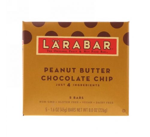 Larabar, Батончик с шоколадом и арахисовым маслом, 5 шт, 1.6 унций (45 г) каждый