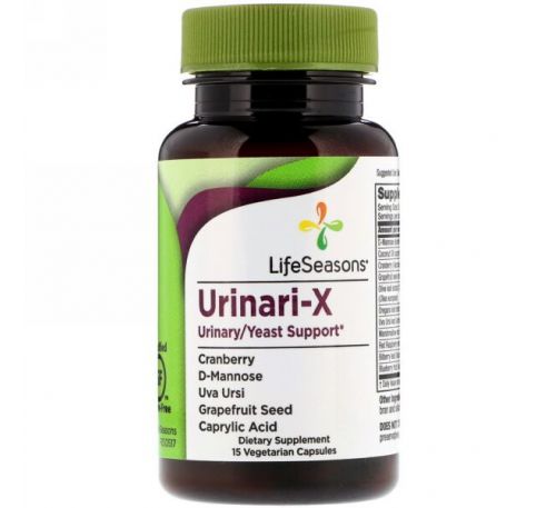 LifeSeasons, Мочевая/дрожжевая поддержка Urinari-X, 15 вегетарианских капсул