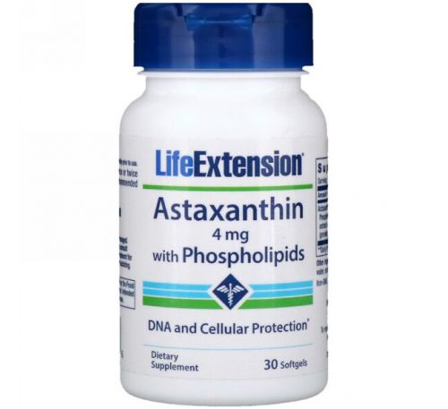 Life Extension, Астаксантин с фосфолипидами, 4 мг, 30 мягких капсул