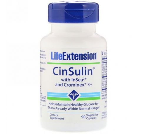 Life Extension, CinSulin с  InSea2 и Crominex 3+, 90 вегетарианских капсул