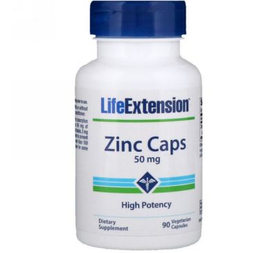Life Extension, Цинк в капсулах, сильное действие, 50 мг, 90 вегетарианских капсул