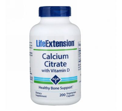 Life Extension, Цитрат кальция с витамином with D, 200 вегетарианских капсул