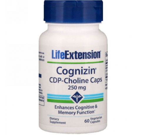 Life Extension, Cognizin, капсулы с CDP-холином, 250 мг, 60 растительных капсул