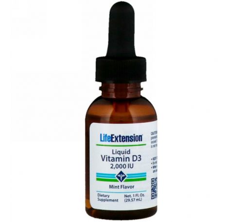 Life Extension, Liquid Vitamin D3, Mint Flavor, 2000 IU, 1 fl oz (29.57 ml)
