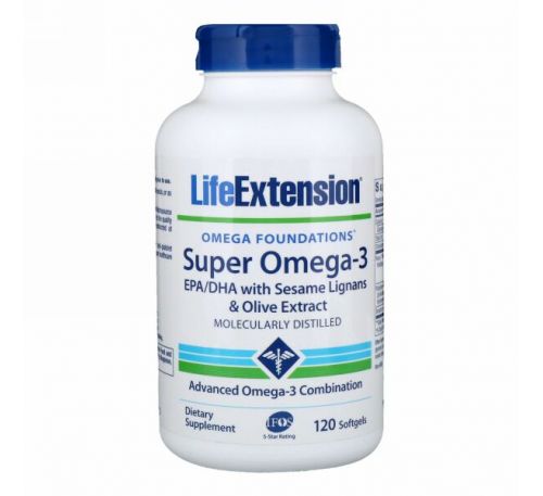 Life Extension, Omega Foundations, Супер Омега-3, 120 желатиновых капсул