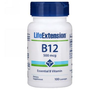 Life Extension, Витамин B-12, 500 мкг, 100 пастилок