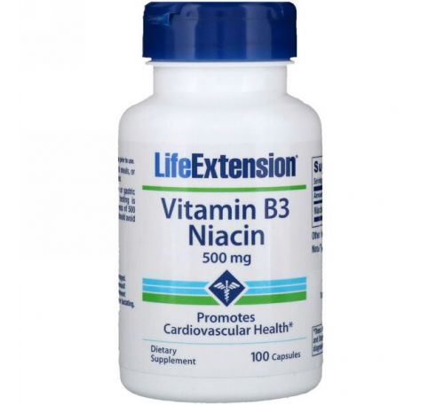 Life Extension, Витамин B3 (ниацин), 500 мг, 100 капсул