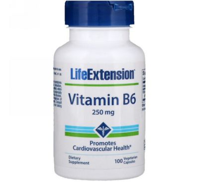 Life Extension, Витамин B6, 250 мг, 100 растительных капсул