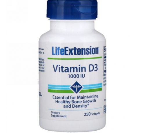 Life Extension, Витамин D3, 1000 IU, 250 капсул