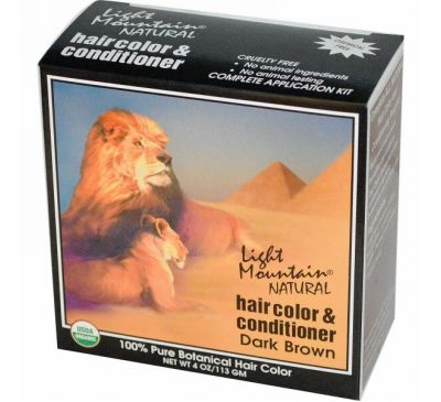 Light Mountain, Натуральное средство для окрашивания и ухода за волосами, Темно-коричневый, 4 унции (113 г)