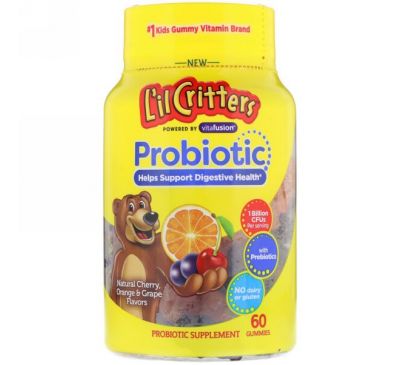 L'il Critters, Пробиотик, натуральная вишня, вкус апельсина и винограда, 60 конфет