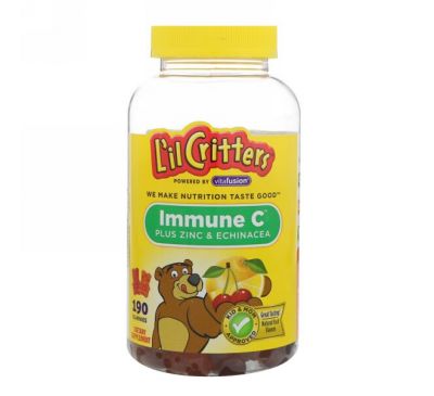 L'il Critters, Жевательные витамины Immune C с цинком и эхинацеей, 190 жевательных таблеток