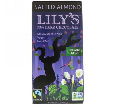 Lily's Sweets, 70% темный шоколад, Соленый миндаль, 2,8 унц. (80 г)