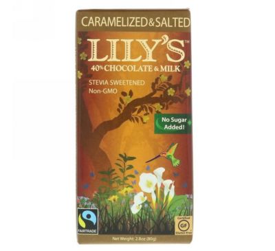 Lily's Sweets, Батончик из 40%-го шоколада и молока, с карамелью и солью, 2,8 унц. (80 г)