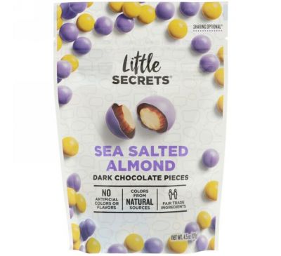 Little Secrets, Кусочки темного шоколада, миндаль с морской солью, 4,5 унц. (128 г)