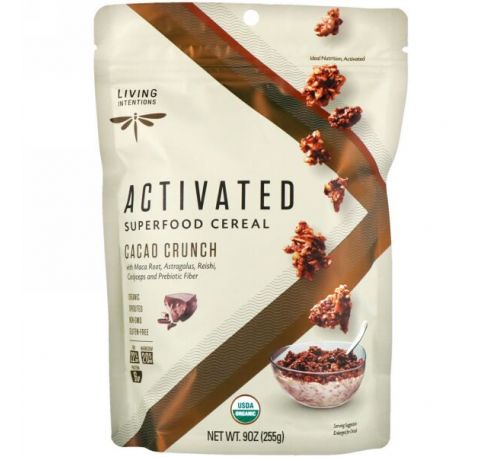 Living Intentions, Activated, Superfood Cereal, Cacao Crunch, 9 oz (255 g)