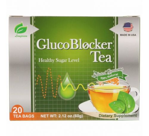 Longreen Corporation, Чай GlucoBlocker, 20 чайных пакетиков, 2,12 унции (60 г)