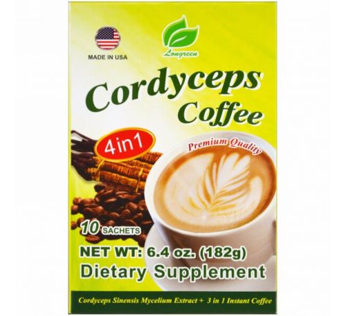 Longreen Corporation, Cordyceps Coffee, 4 в 1, кофе с кордицепсом, 10 пакетиков, 182 г (6,4 унции)