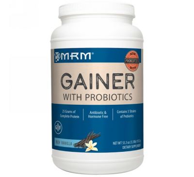 MRM, Гейнер с пробиотиком, насыщенный ванильный аромат, 3,3 фунта (1512 г)