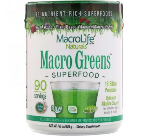 Macrolife Naturals, Macro Greens, Superfood, 30 унции (850 g)