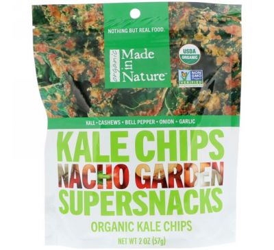 Made in Nature, Органические чипсы из кудрявой капусты и с соусом для начос, суперснек, 2 унц. (57 г)