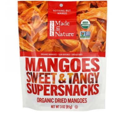Made in Nature, Органические сушеные плоды манго, Сладкий и пряный суперснек, 3 унц. (85 г)
