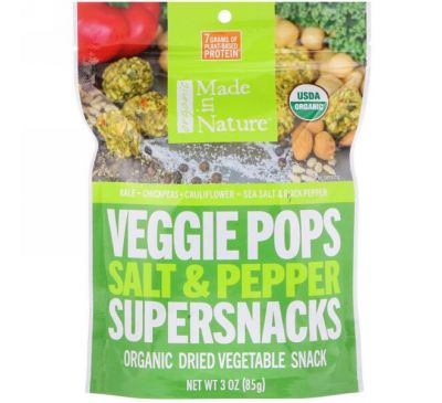 Made in Nature, Органические вегетарианские шарики, суперзакуска с солью и перцем, 3 унц. (85 г)