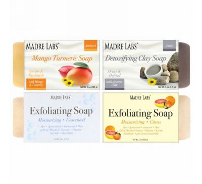 Madre Labs, 4 мыла с очищающим кремом, набор-ассорти, 4 аромата, 5 унций (141 г) каждое