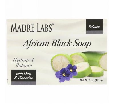 Madre Labs, Африканское черное кусковое мыло, с овсом и подорожником, 5 унций (141 г)