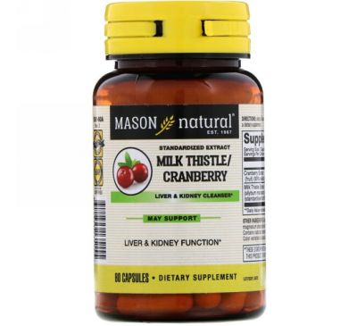 Mason Natural, Экстракт расторопши/клюквы, формула очищения печени и почек, 60 капсул