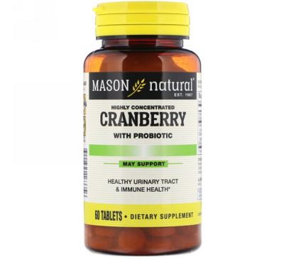 Mason Natural, Клюква с пробиотическими, высококонцентрированным, 60 таблеток