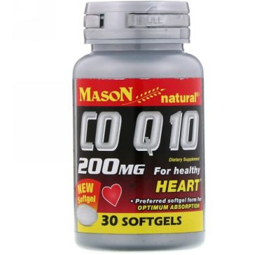 Mason Natural, Кофермент Q-10, 200 мг, 30 мягких таблеток