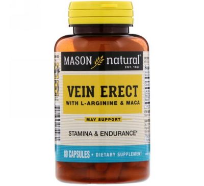 Mason Natural, Vein Erect с L-аргинином и макой, 80 капсул