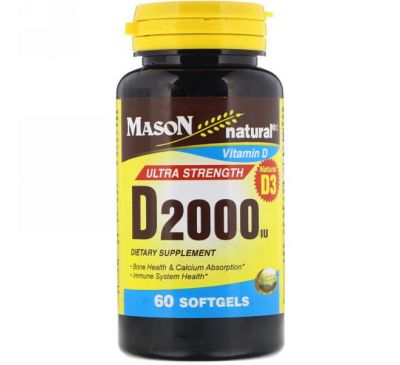 Mason Natural, Vitamin D, 2,000 IU, 60 Softgels