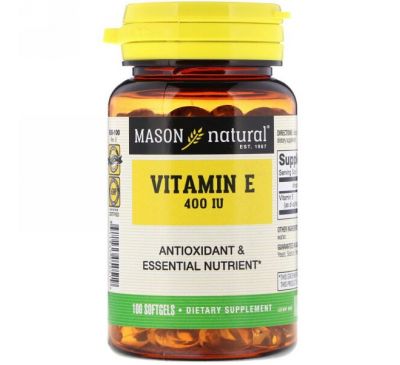 Mason Natural, Витамин E, 400 IU, 100 мягких желатиновых капсул