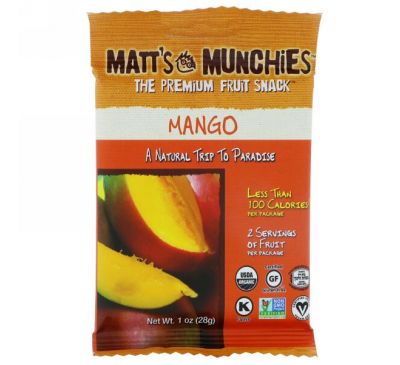 Matt's Munchies, Манго, Упаковка из 12 штук, 1 унция (28 г) каждая