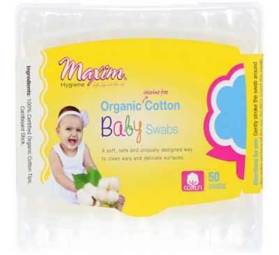 Maxim Hygiene Products, Organic Cotton Baby Swabs, 50 Swabs