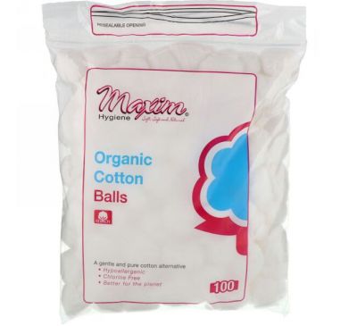 Maxim Hygiene Products, Органические ватные шарики, 100 шт
