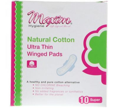 Maxim Hygiene Products, Ультра-тонкие прокладки с крылышками, супер, без запаха, 10 прокладок