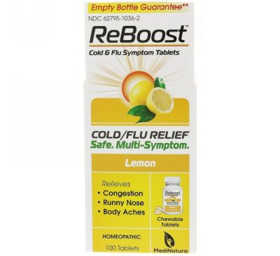 MediNatura, ReBoost, Cold & Flu Relief, Lemon, 100 Chewable Tablets