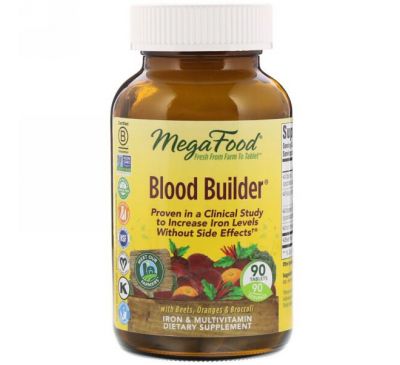 MegaFood, Blood Builder, пищевая добавка с железом и поливитаминами, 90 таблеток