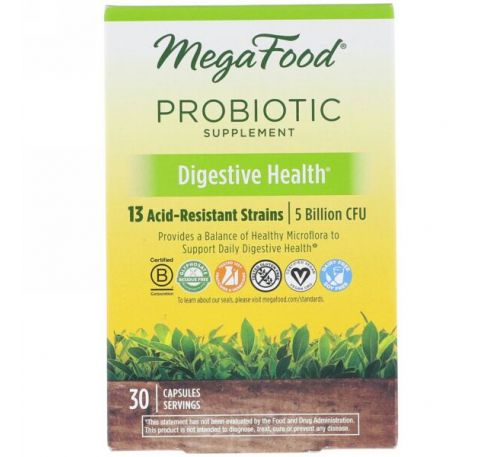 MegaFood, Пищевая добавка с пробиотиками, Здоровье пищеварительной системы, 30 капсул