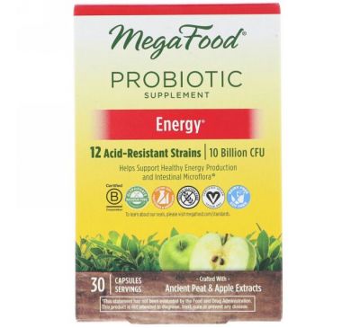 MegaFood, Пробиотическая добавка, энергия, 30 капсул