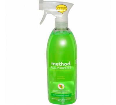 Method, Моющее средство для уборки, универсальный натуральный очиститель любых поверхностей с  огуречным ароматом, 28 жидких унций (828 мл)