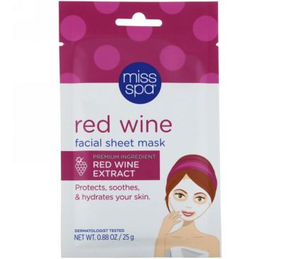Miss Spa, Red Wine, Facial Sheet Mask, 1 Mask