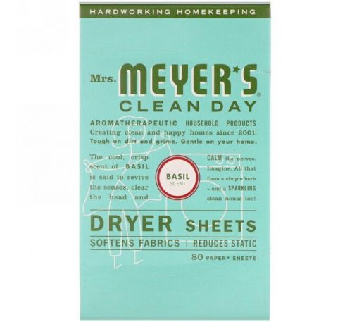 Mrs. Meyers Clean Day, Антистатические салфетки, аромат базилика, 80 шт.