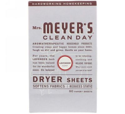Mrs. Meyers Clean Day, Антистатические салфетки, аромат лаванды, 80 шт.
