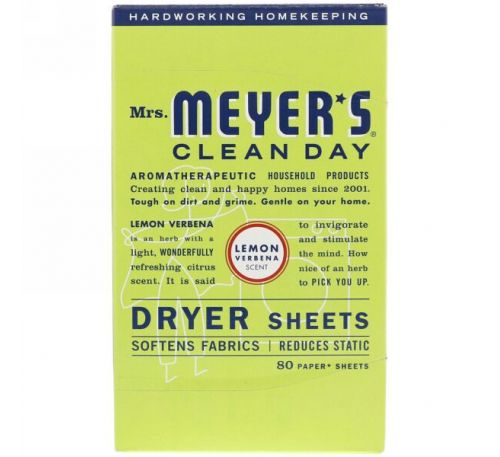 Mrs. Meyers Clean Day, Антистатические салфетки, аромат вербены, 80 шт.